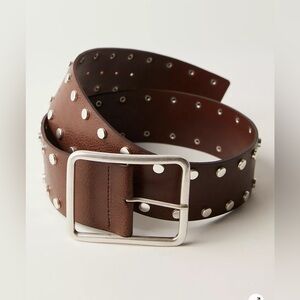 Free People NWT Hex Hip Belt Brown Silver studded leather size S/M